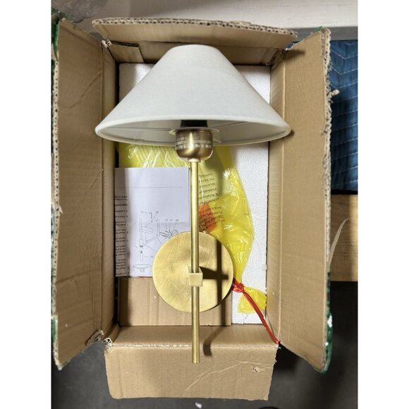 Visual Comfort Hackney Single Sconce (White Linen Shade)-Antique Brass - Picture 8 of 8
